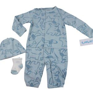 Carter's Baby Boys Blue Dog One-Piece Hat Socks Set Size 3M 3 Month 0-3 NWT